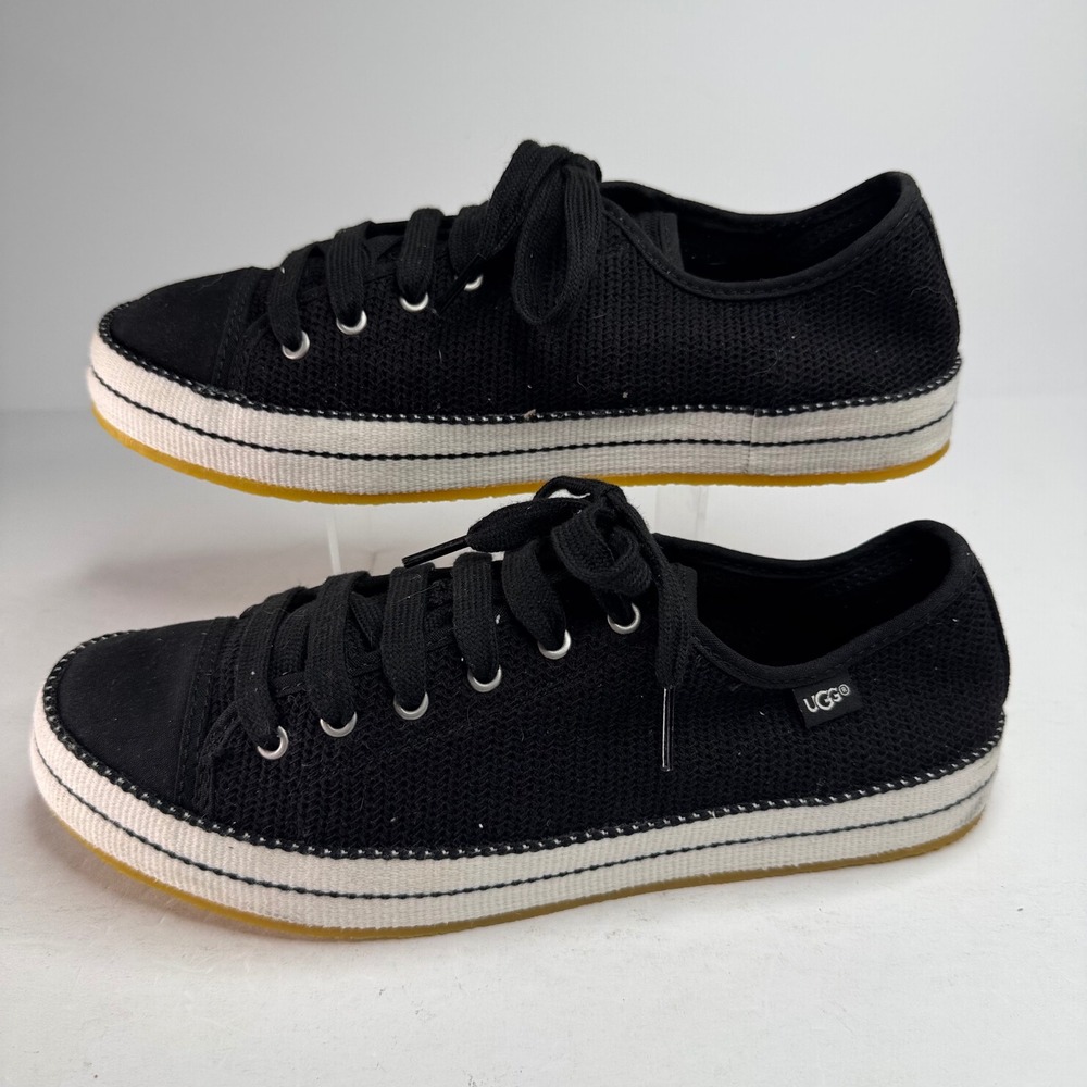 UGG Jass Knit Black White Platform Sneakers Low Top Lace Up 1020094 Womens 9